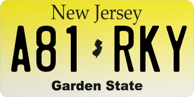 NJ license plate A81RKY