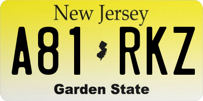 NJ license plate A81RKZ