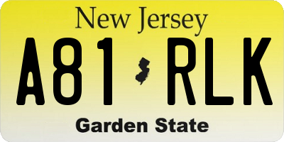 NJ license plate A81RLK