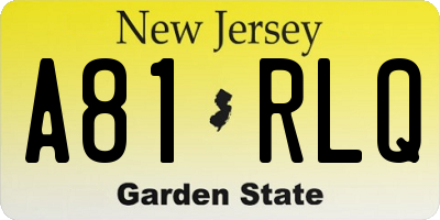 NJ license plate A81RLQ