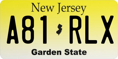NJ license plate A81RLX