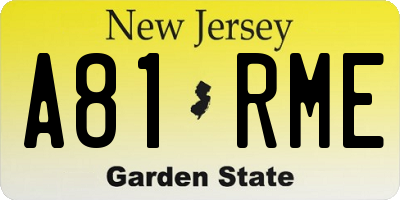 NJ license plate A81RME