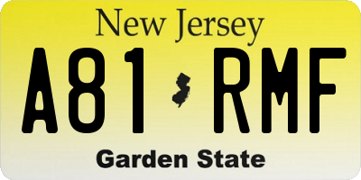 NJ license plate A81RMF