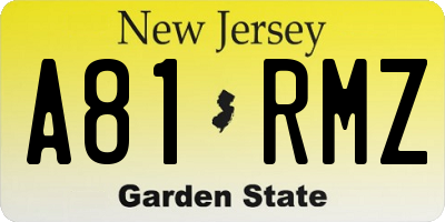NJ license plate A81RMZ
