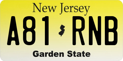 NJ license plate A81RNB