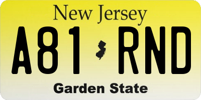 NJ license plate A81RND