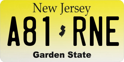 NJ license plate A81RNE