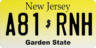 NJ license plate A81RNH