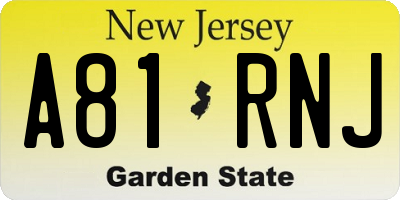 NJ license plate A81RNJ
