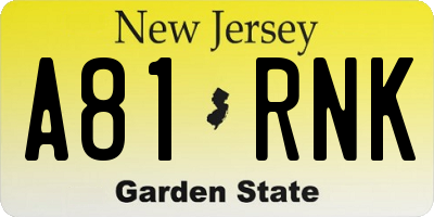 NJ license plate A81RNK