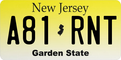 NJ license plate A81RNT