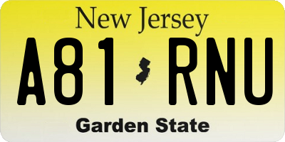 NJ license plate A81RNU