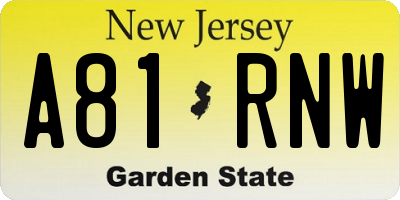 NJ license plate A81RNW