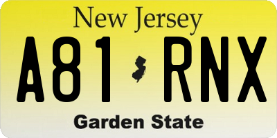 NJ license plate A81RNX