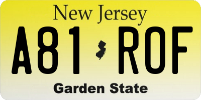 NJ license plate A81ROF