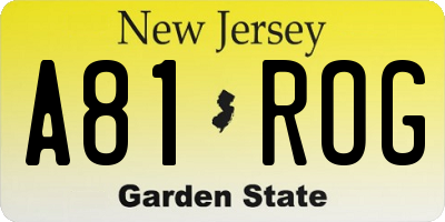 NJ license plate A81ROG