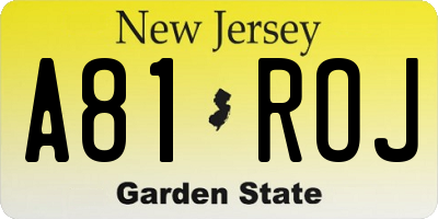 NJ license plate A81ROJ