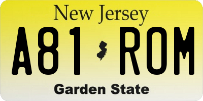 NJ license plate A81ROM