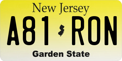 NJ license plate A81RON