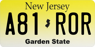 NJ license plate A81ROR