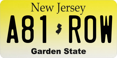 NJ license plate A81ROW