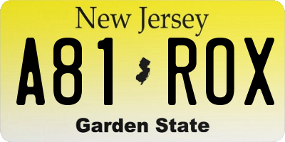 NJ license plate A81ROX