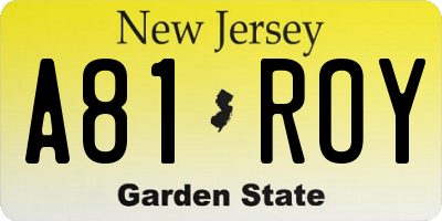 NJ license plate A81ROY