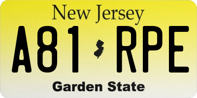 NJ license plate A81RPE