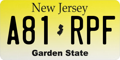 NJ license plate A81RPF