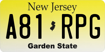 NJ license plate A81RPG