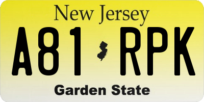 NJ license plate A81RPK