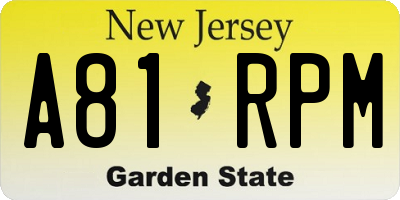 NJ license plate A81RPM