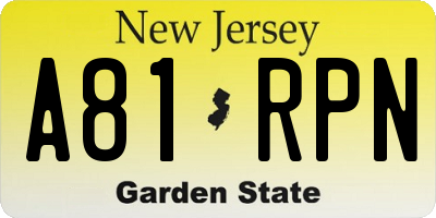 NJ license plate A81RPN
