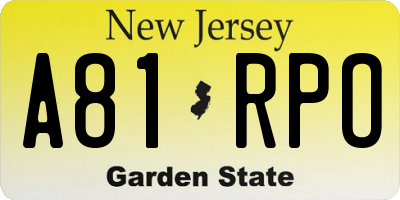 NJ license plate A81RPO