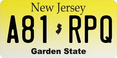 NJ license plate A81RPQ