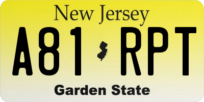 NJ license plate A81RPT