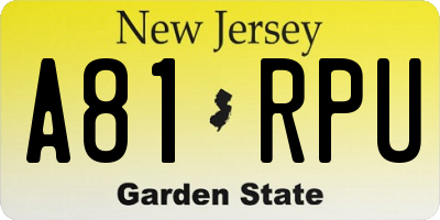 NJ license plate A81RPU