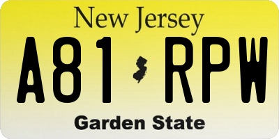 NJ license plate A81RPW