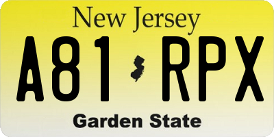 NJ license plate A81RPX