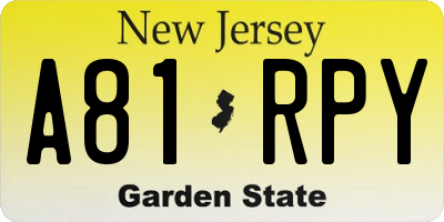 NJ license plate A81RPY