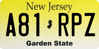 NJ license plate A81RPZ