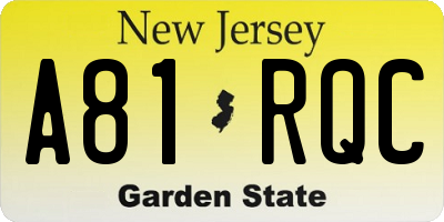NJ license plate A81RQC