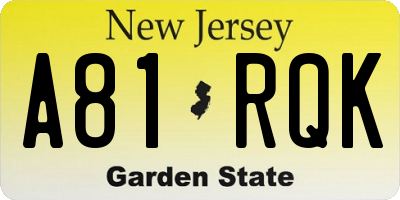 NJ license plate A81RQK