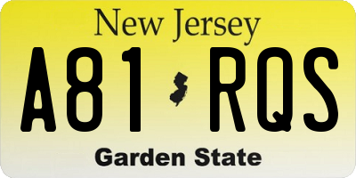 NJ license plate A81RQS