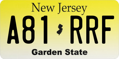 NJ license plate A81RRF