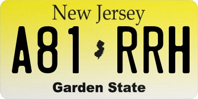 NJ license plate A81RRH