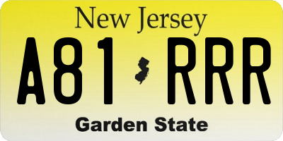 NJ license plate A81RRR