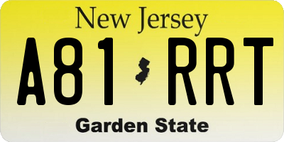 NJ license plate A81RRT