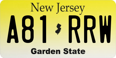 NJ license plate A81RRW