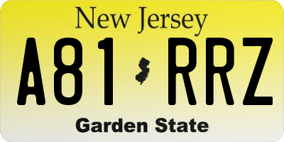 NJ license plate A81RRZ